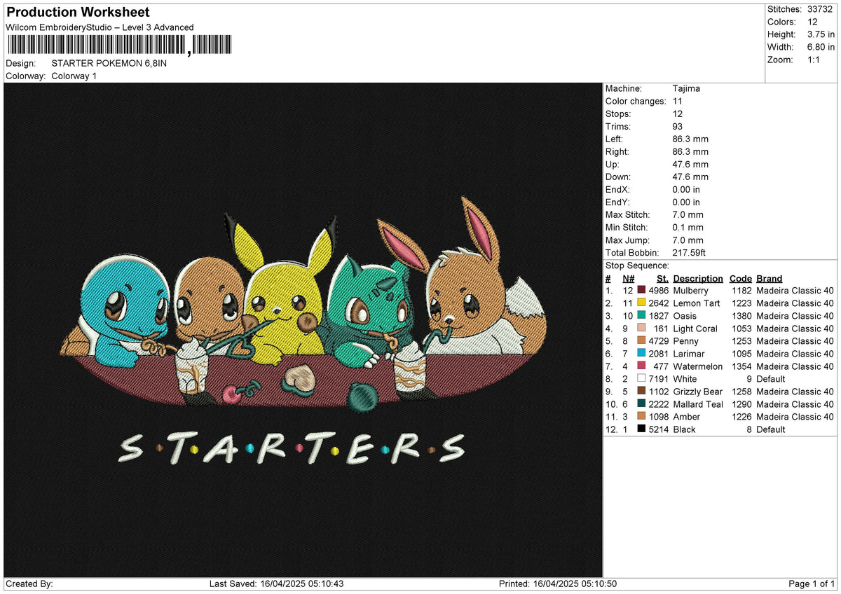 STARTER POKEMON Embroidery File 6 size