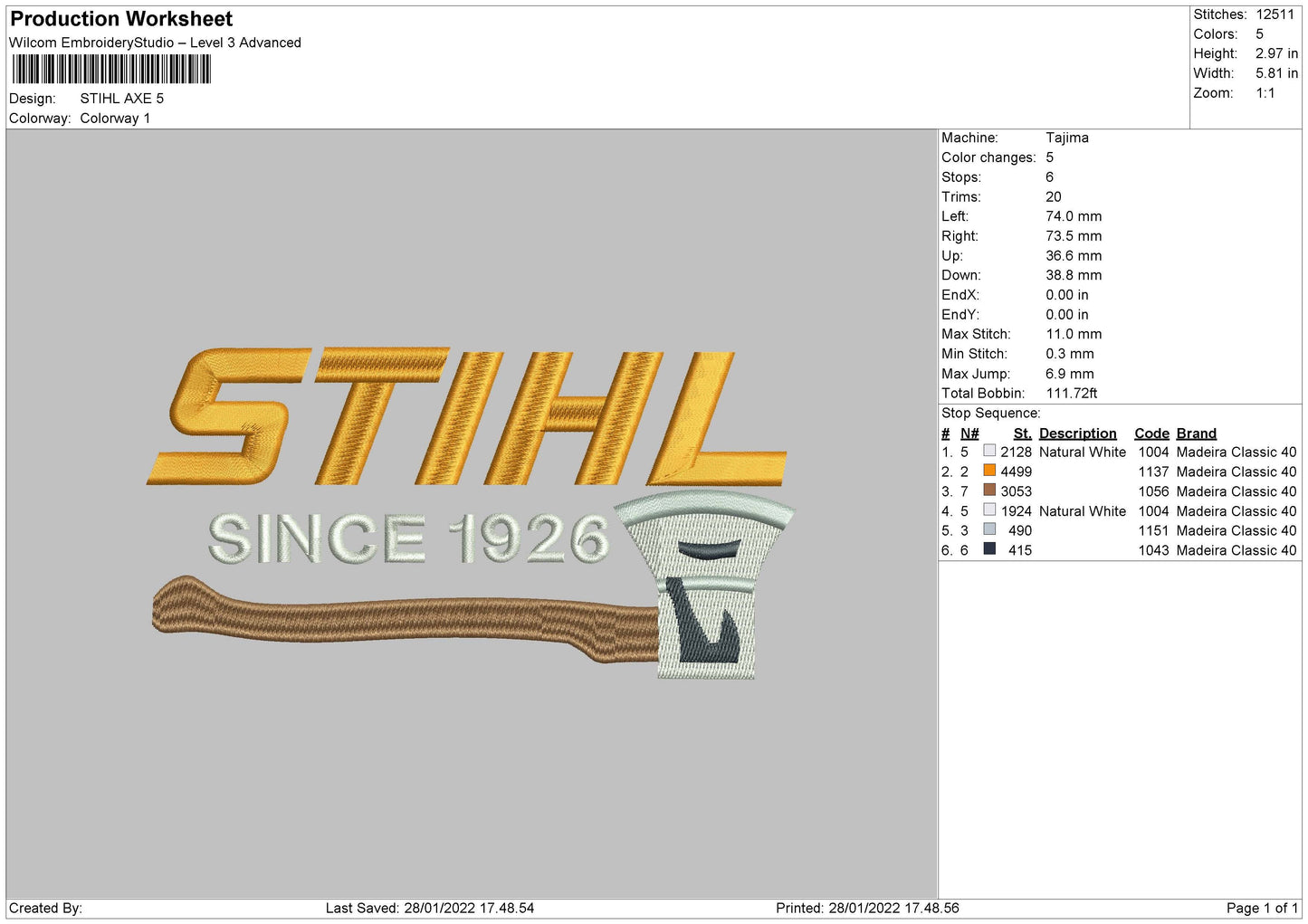Stihl Axe Embroidery