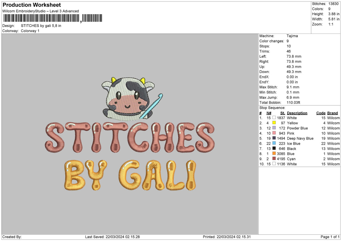 Cow Text 01 Embroidery File 6 sizes