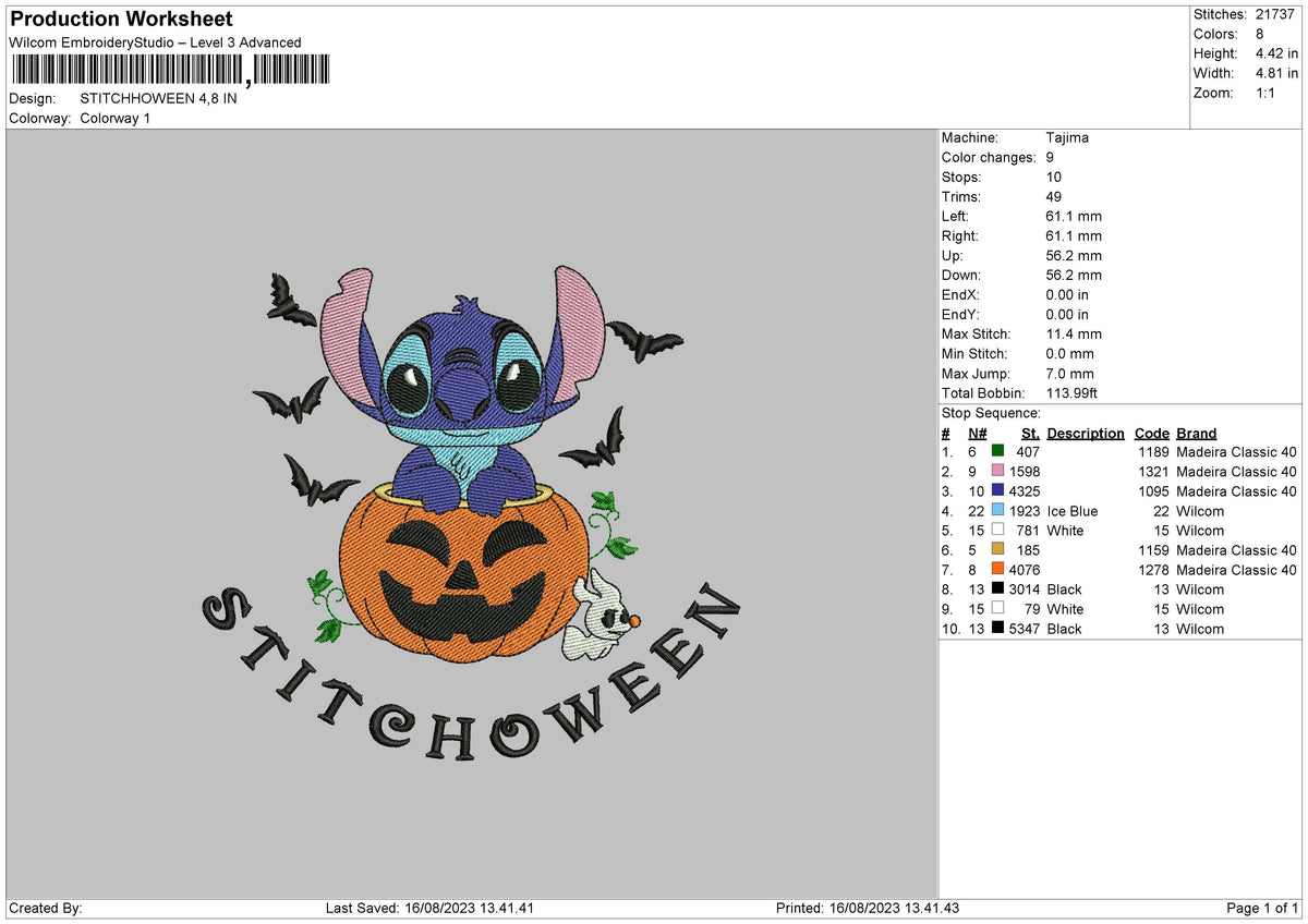 Stitch Pumpkin 23 Embroidery File 6 sizes