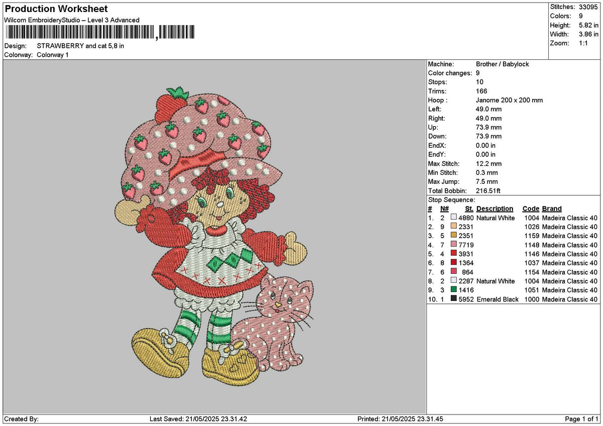 Strawberry Cat Embroidery File 6 sizes