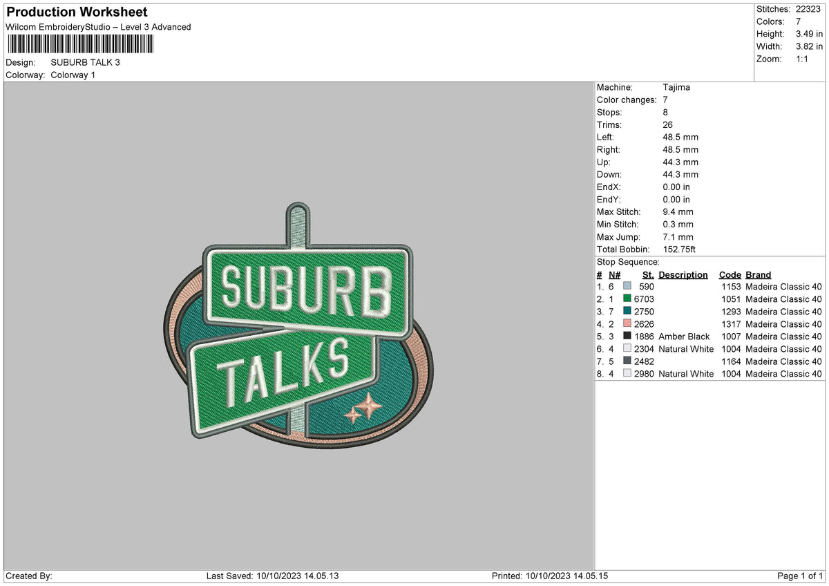 Suburb T Embroidery File 6 sizes