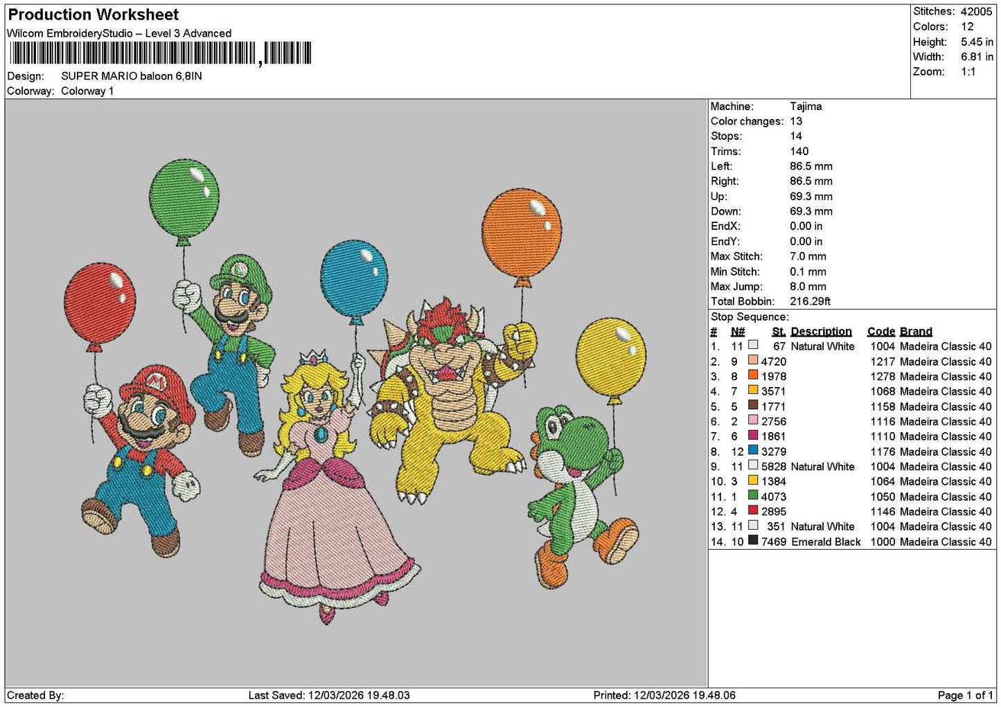 Mario Balloons Embroidery File 6 sizes