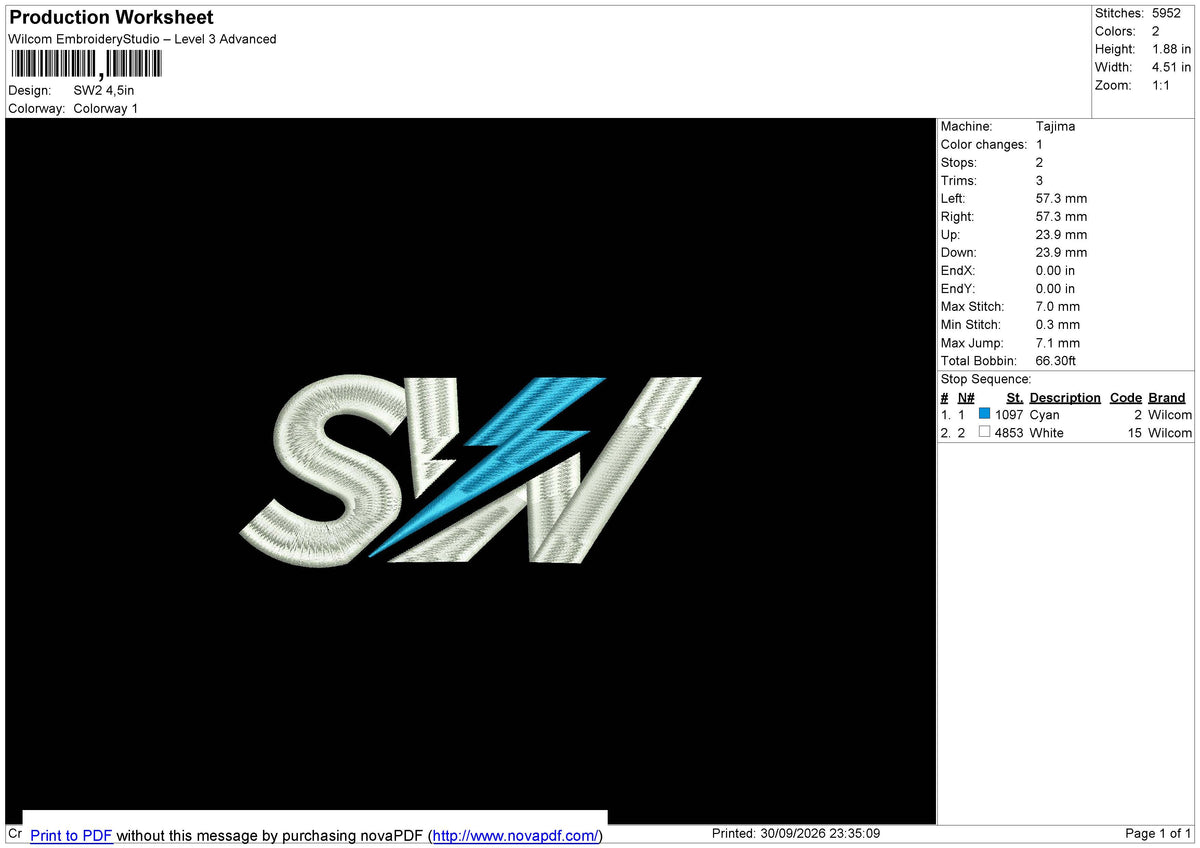 SW2 Embroidery File 6 sizes
