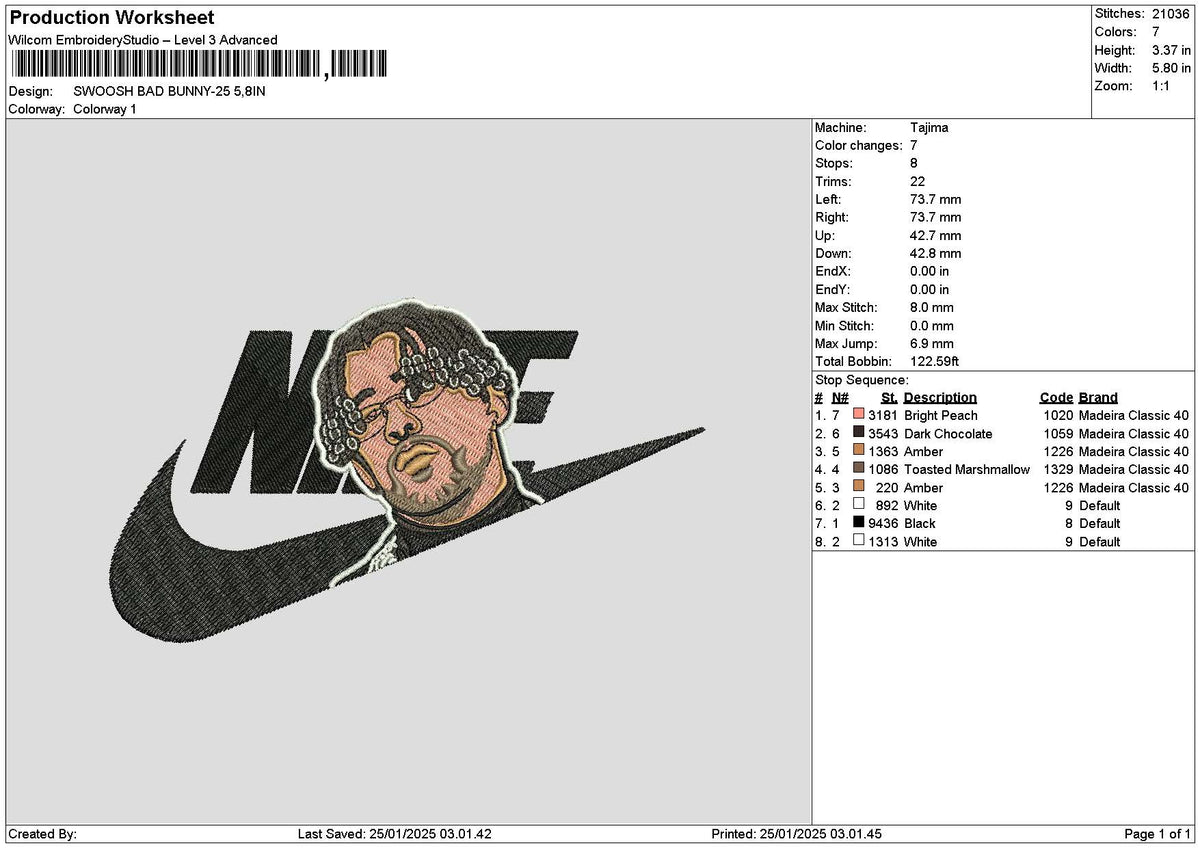 Swoosh Badbunny2501 Embroidery File 6 sizes