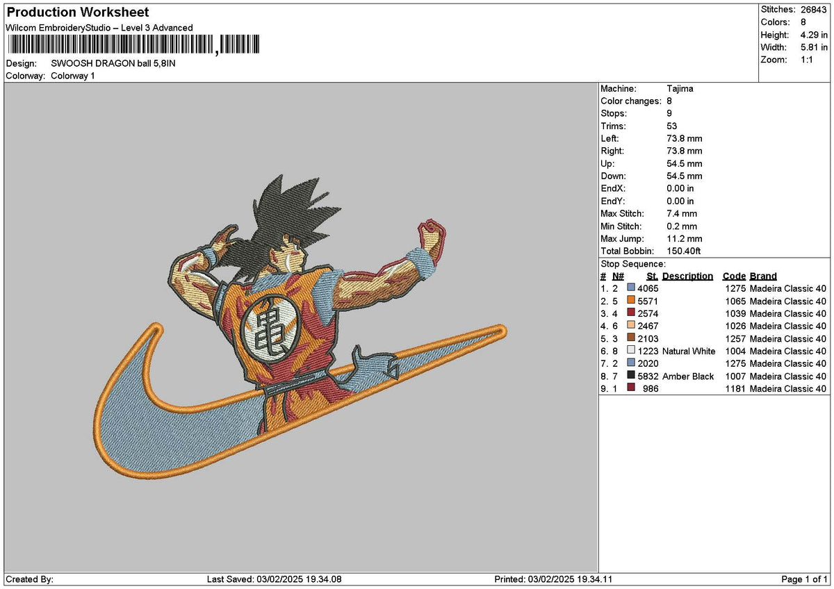 Swoosh Goku 0302 Embroidery File 6 sizes