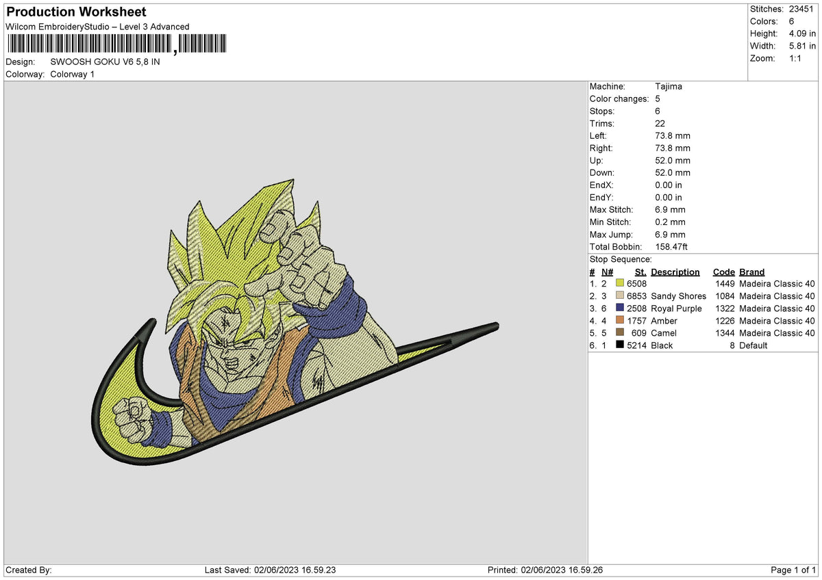 Swoosh Goku V6 Embroidery File 6 sizes