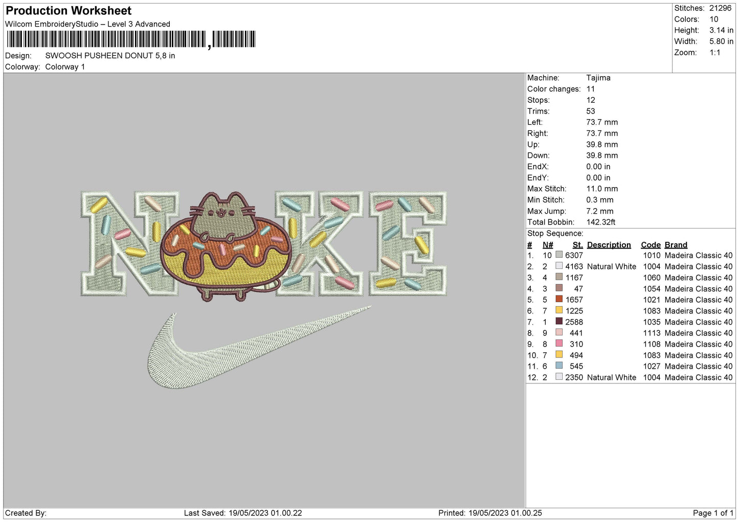 Nike Donut Embroidery File sizes