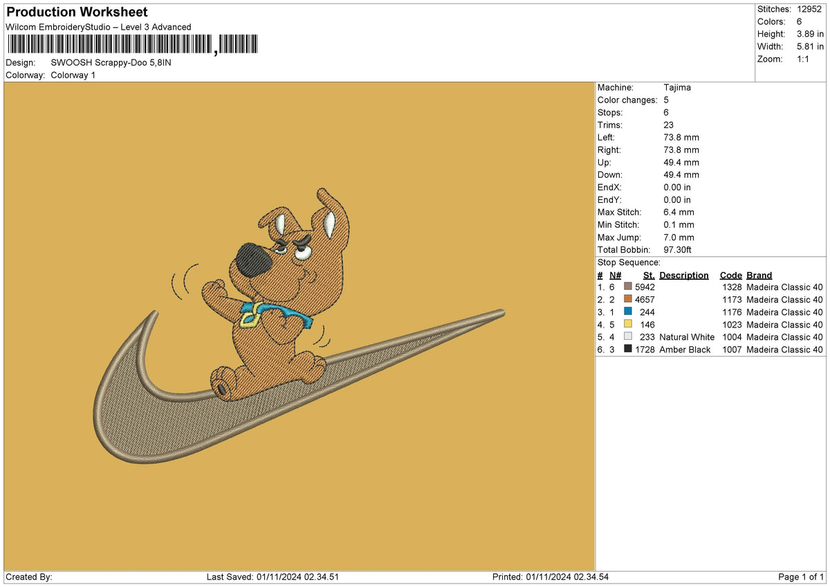 Swoosh Scooby01 Embroidery File 6 sizes