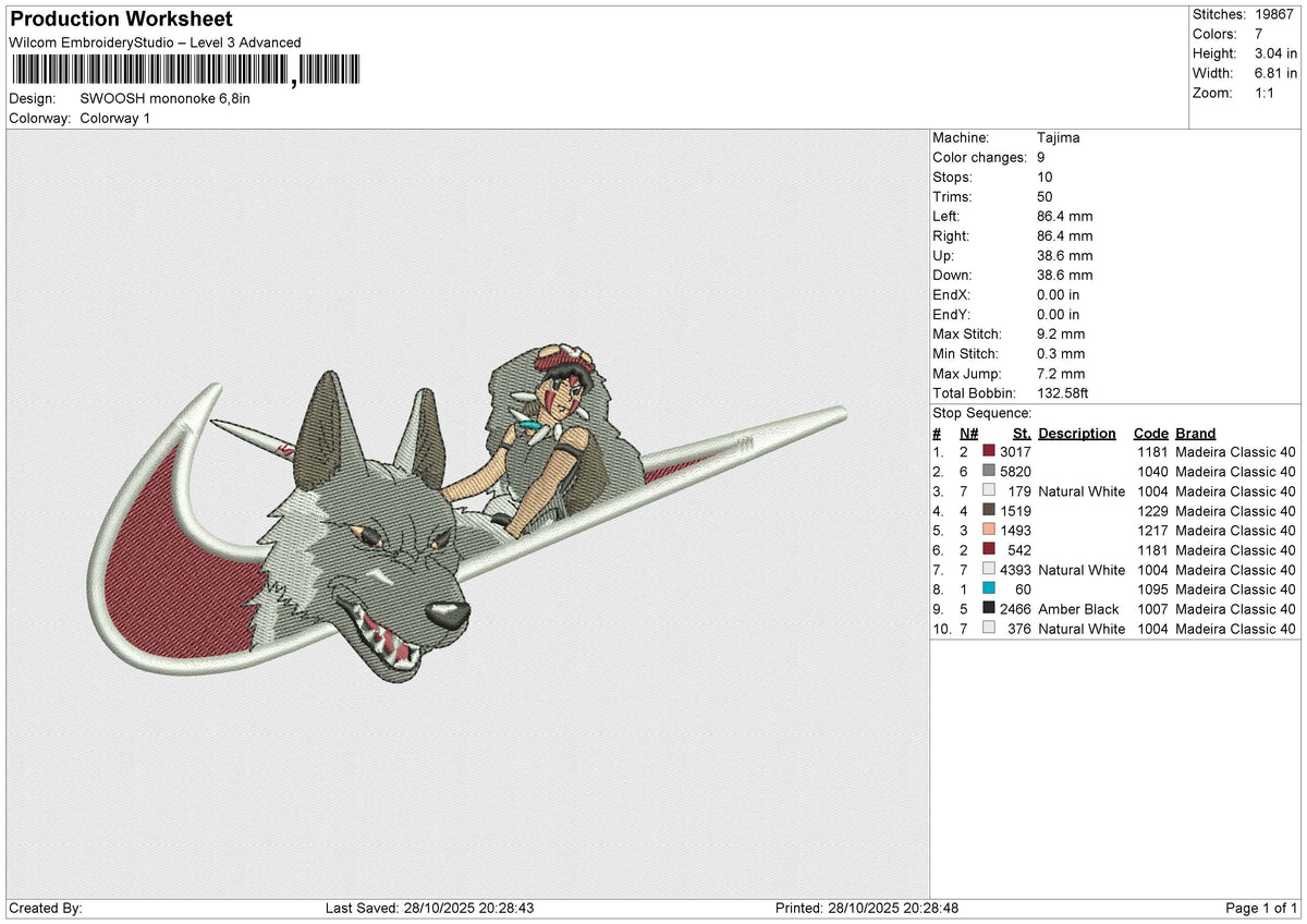 SWOOSH mononoke Embroidery File 6 size