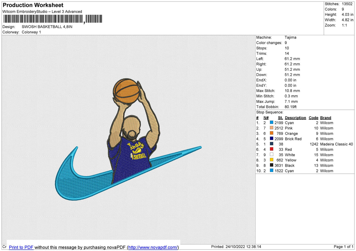 SWOOSH BASKETBALL Embroidery