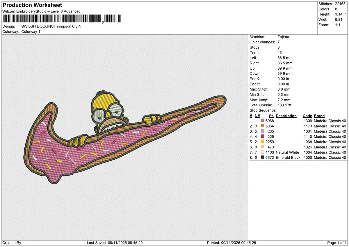 SWOSH DOUGNUT Simpson Embroidery File 6 sizes