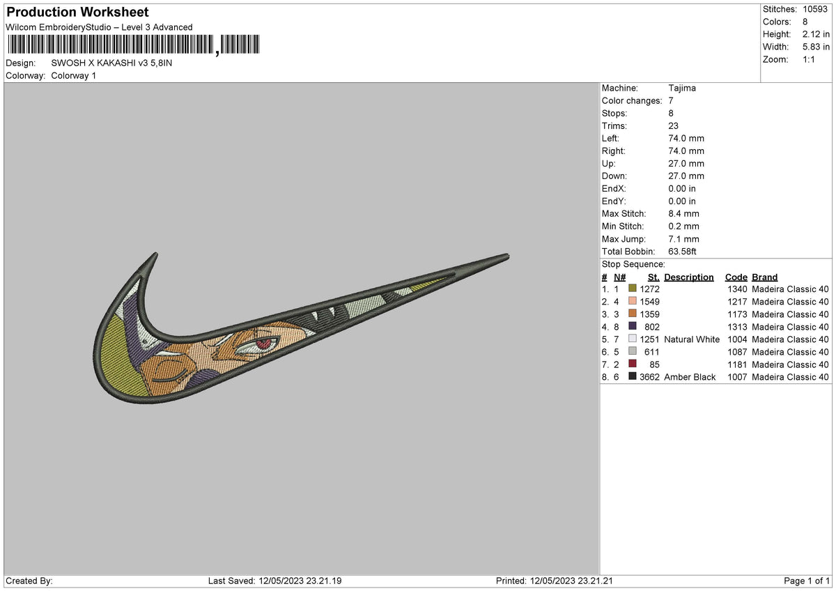 Swoosh x Kakashi v3 Embroidery File 6 sizes