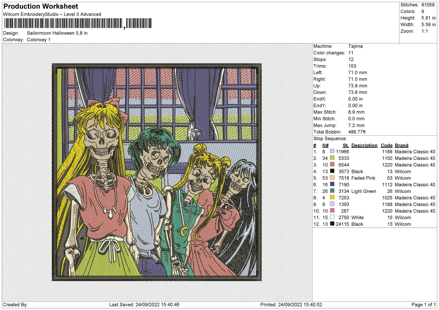 Sailormoon Halloween Embroidery