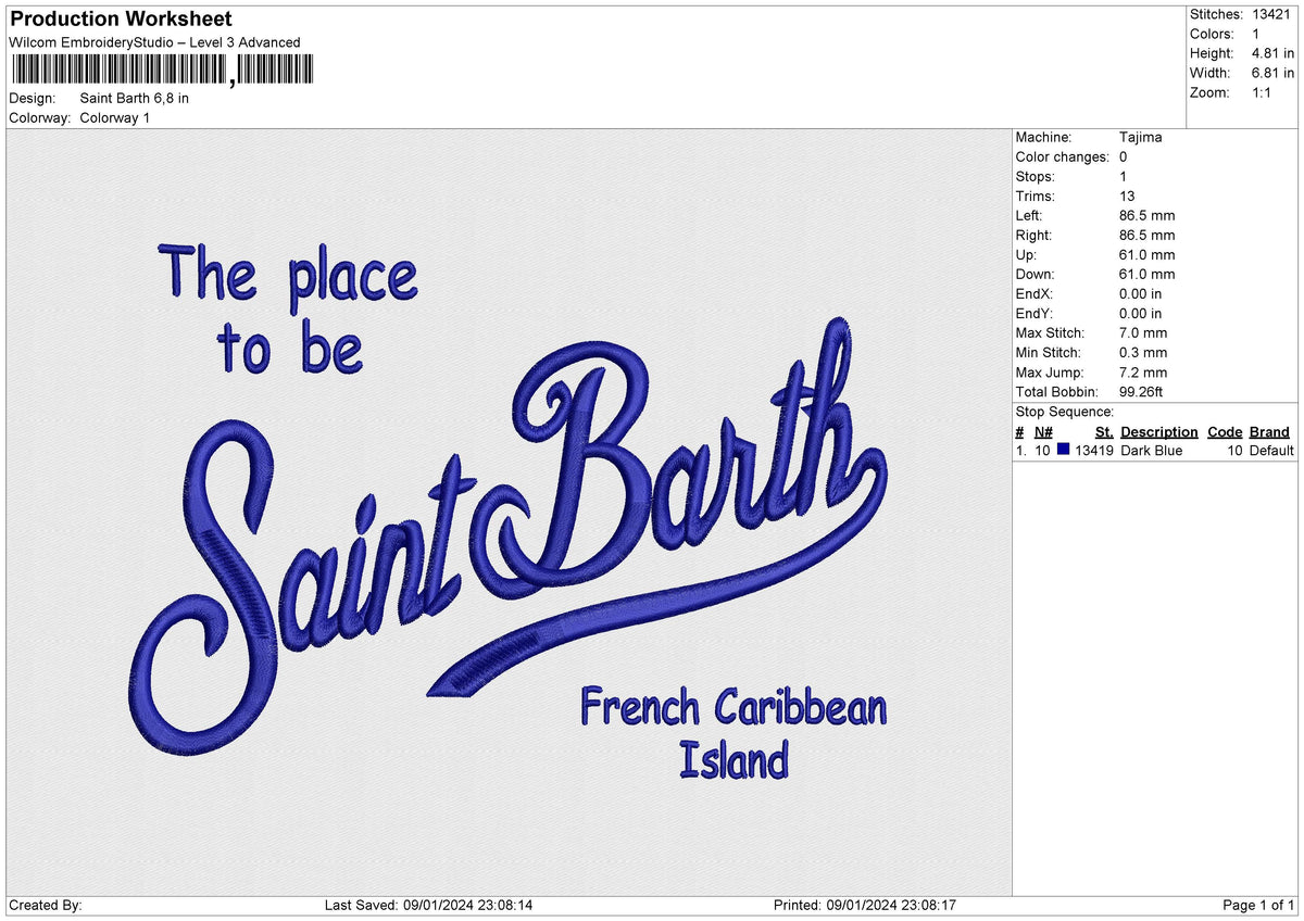 Saint Barth Embroidery File 6 size