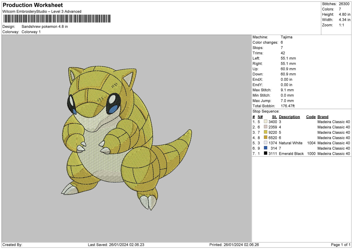 Pokesand Embroidery File 6 sizes