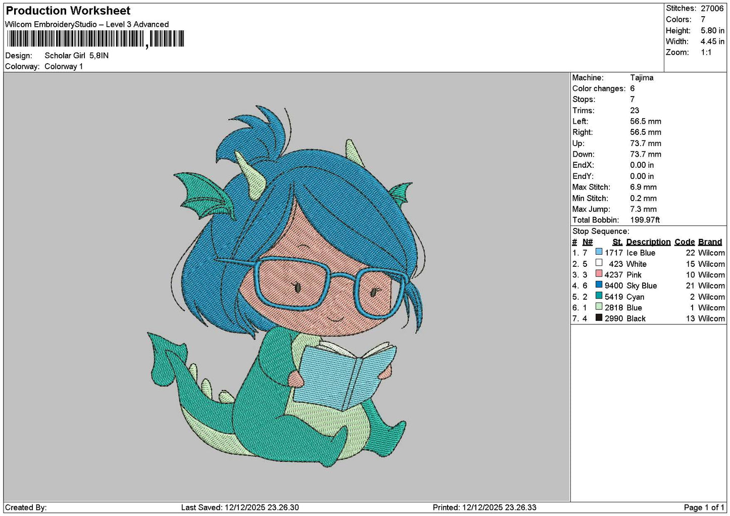 Dragon Girl Embroidery File 6 sizes