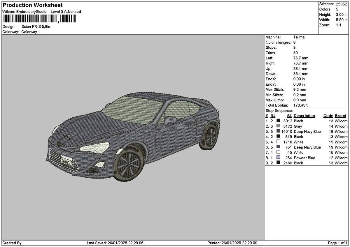 Car 2601a Embroidery File 6 sizes