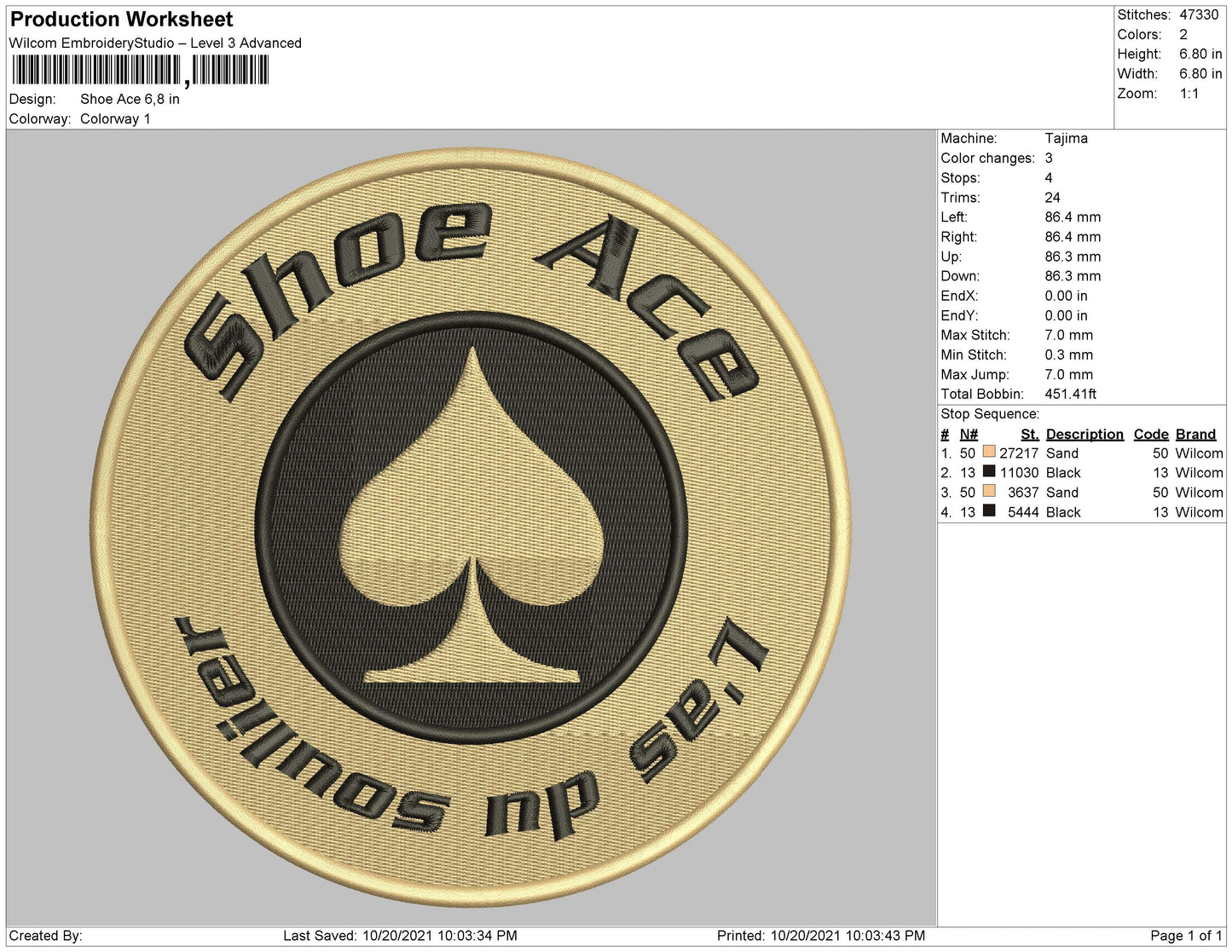 Shoe Ace Embroidery