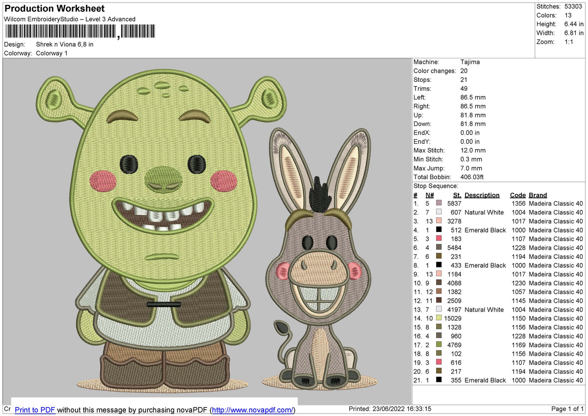Shrek n Viona Embroidery