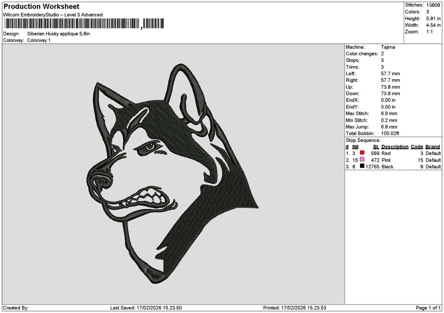 Husky App 1702 Embroidery File 6 sizes