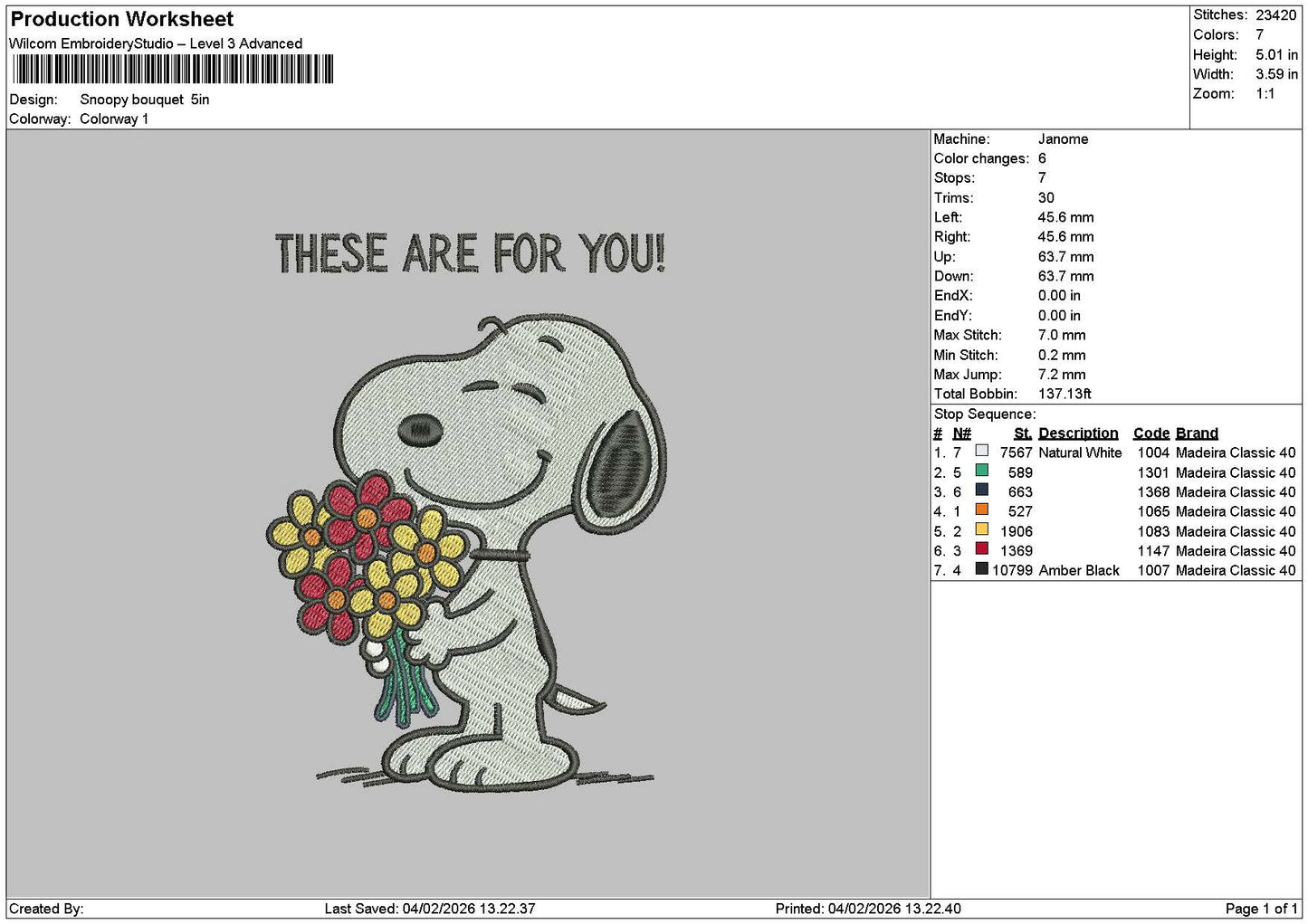 Snoopy Flowers 0402 Embroidery File 6 sizes