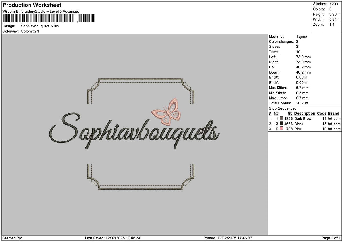 Sophiatext Embroidery File 6 sizes