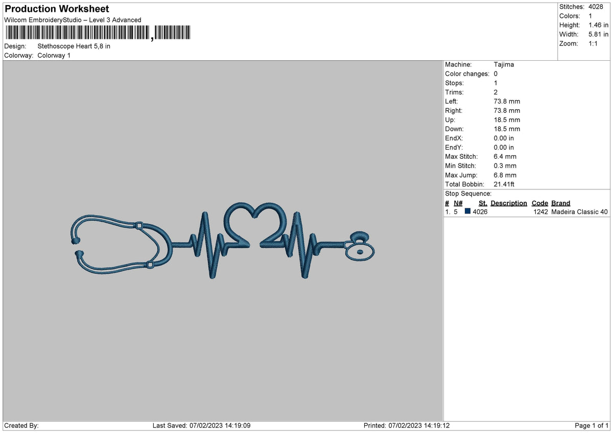 Stethoscop Heart 02 Embroidery File 6 sizes