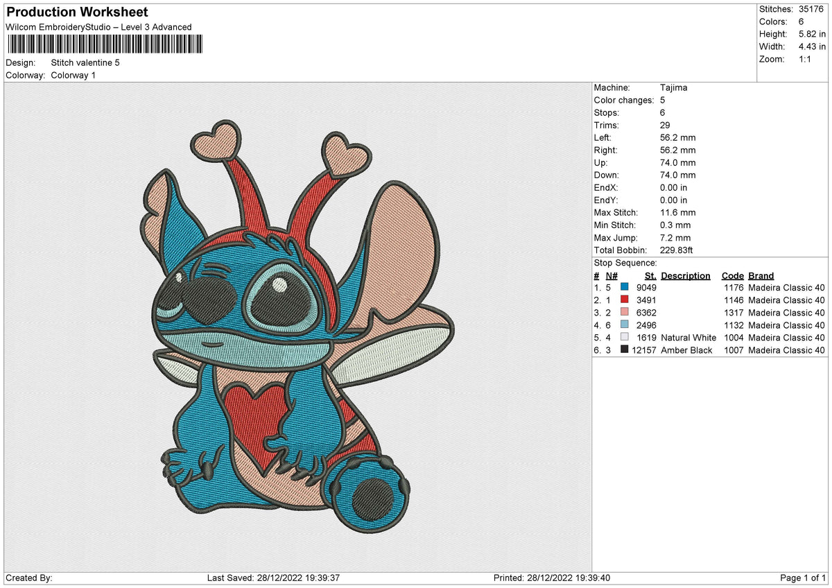 Stitch Valentine Embroidery File 6 sizes
