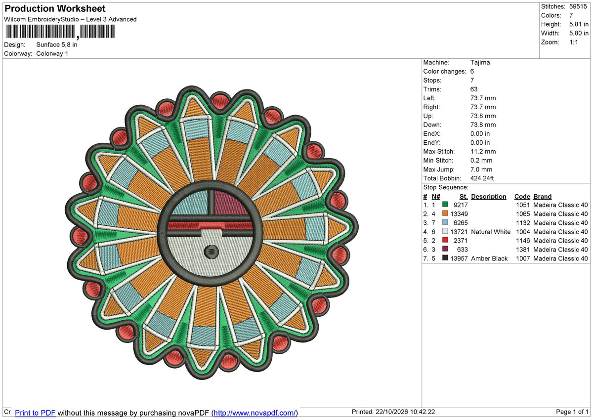 Sunface Embroidery File 6 size