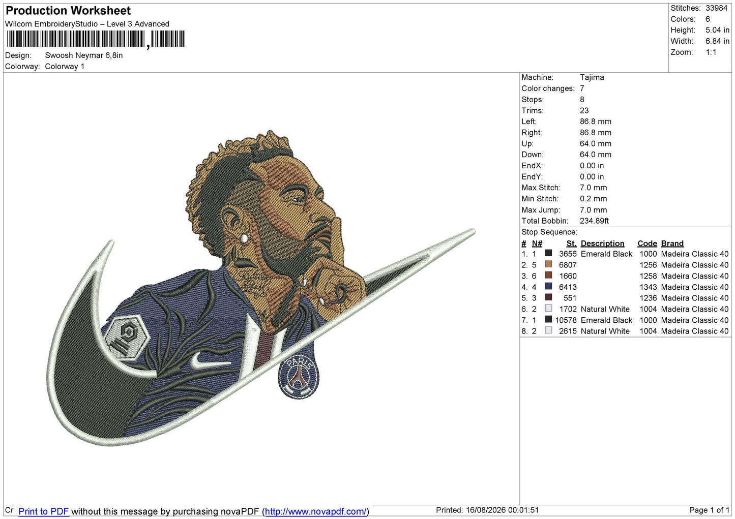 Swoosh Neymar Embroidery File 6 size