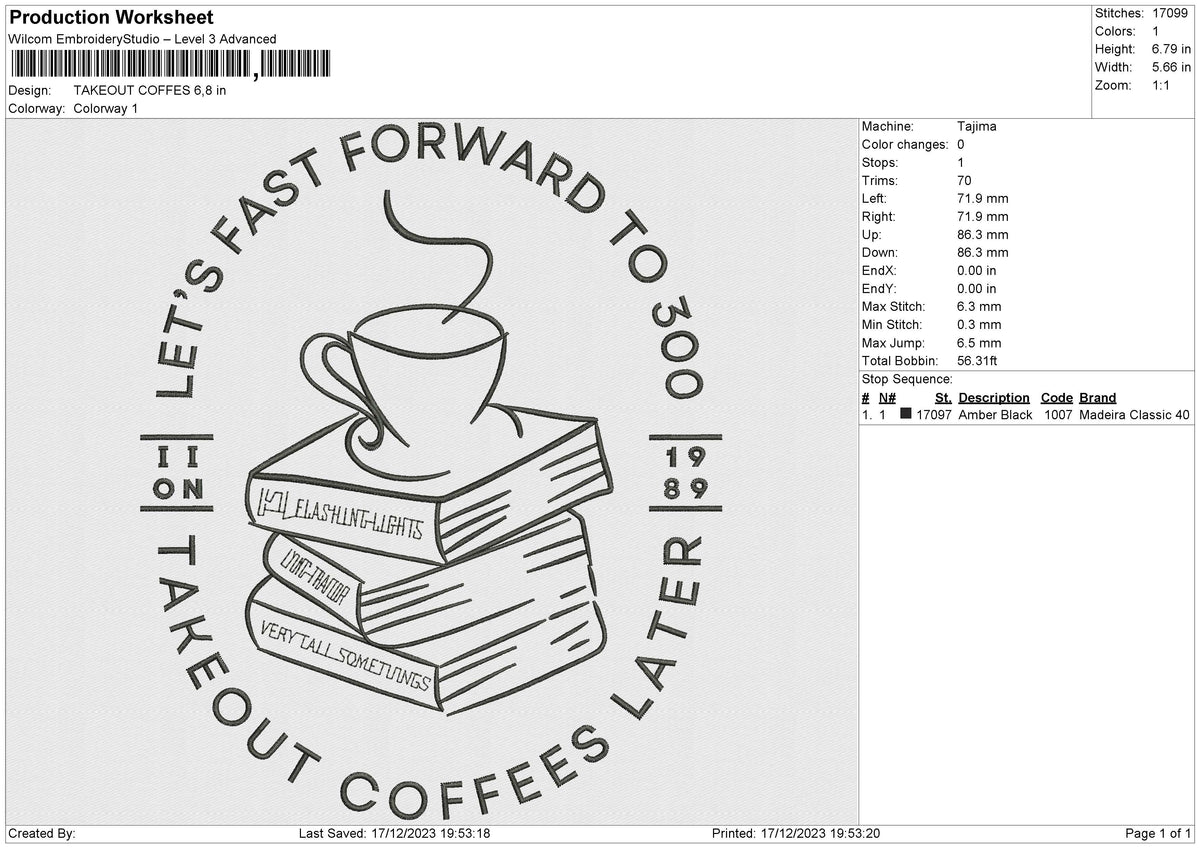 TAKEOUT COFFES Embroidery File 6 size