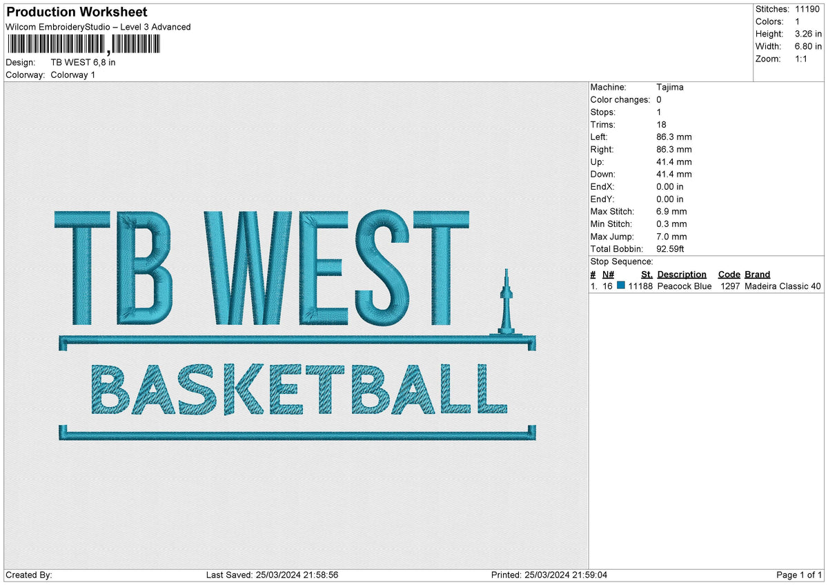 TB WEST Embroidery File 6 sizes