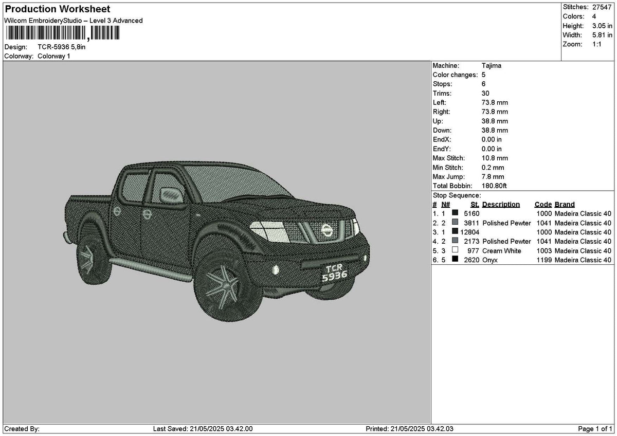Black Truck 2105 Embroidery File 6 sizes