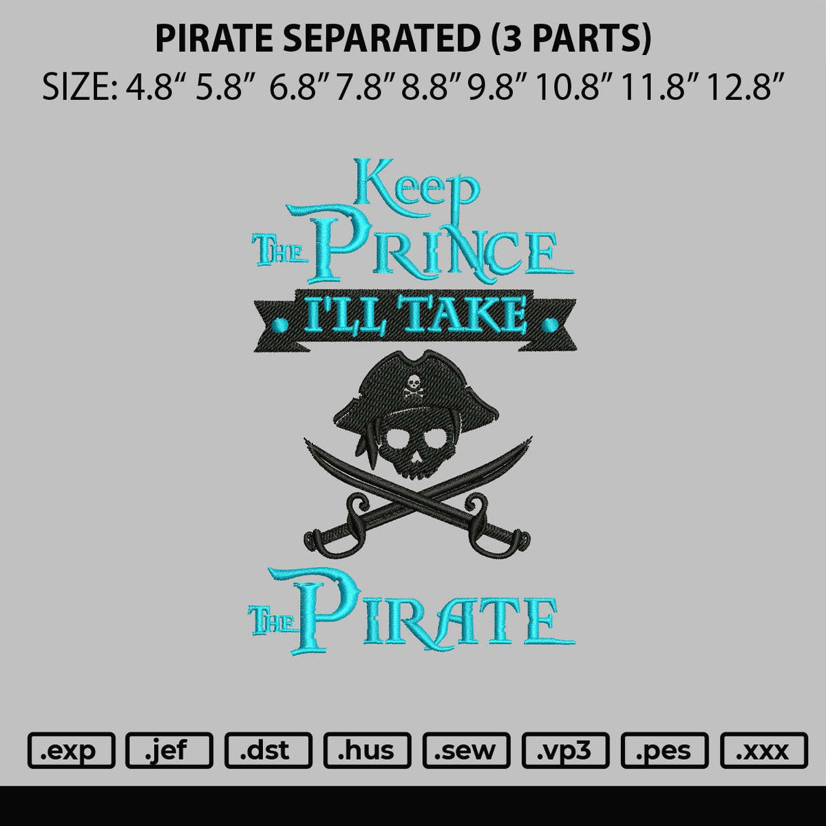 Pirate separated Embroidery File 6 Sizes
