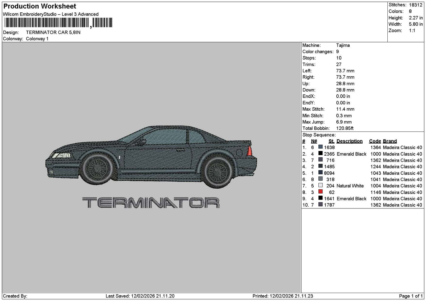 Black Car 1202 Embroidery File 6 sizes
