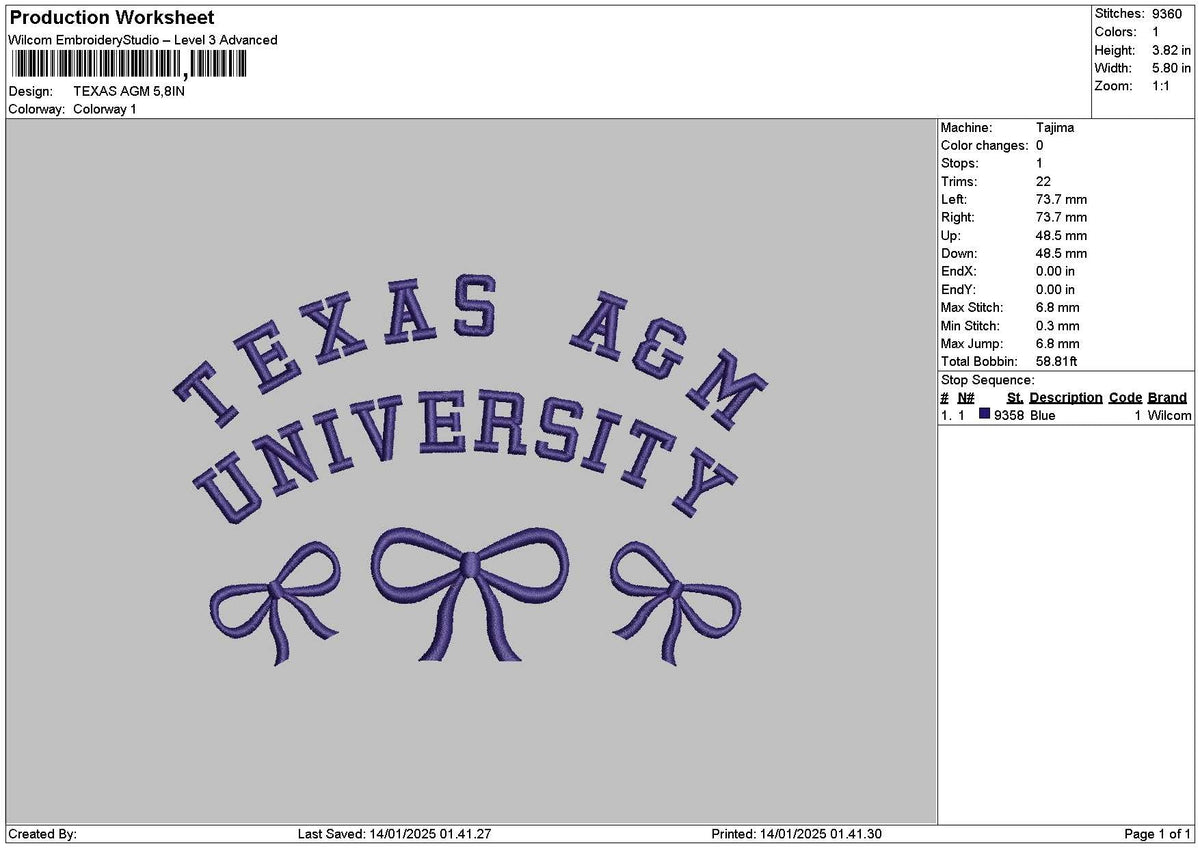 Texastext 1401 Embroidery File 6 sizes