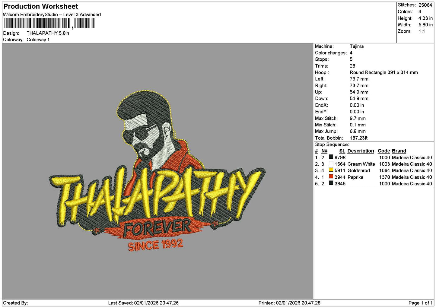 Thalapathytext Embroidery File 6 sizes