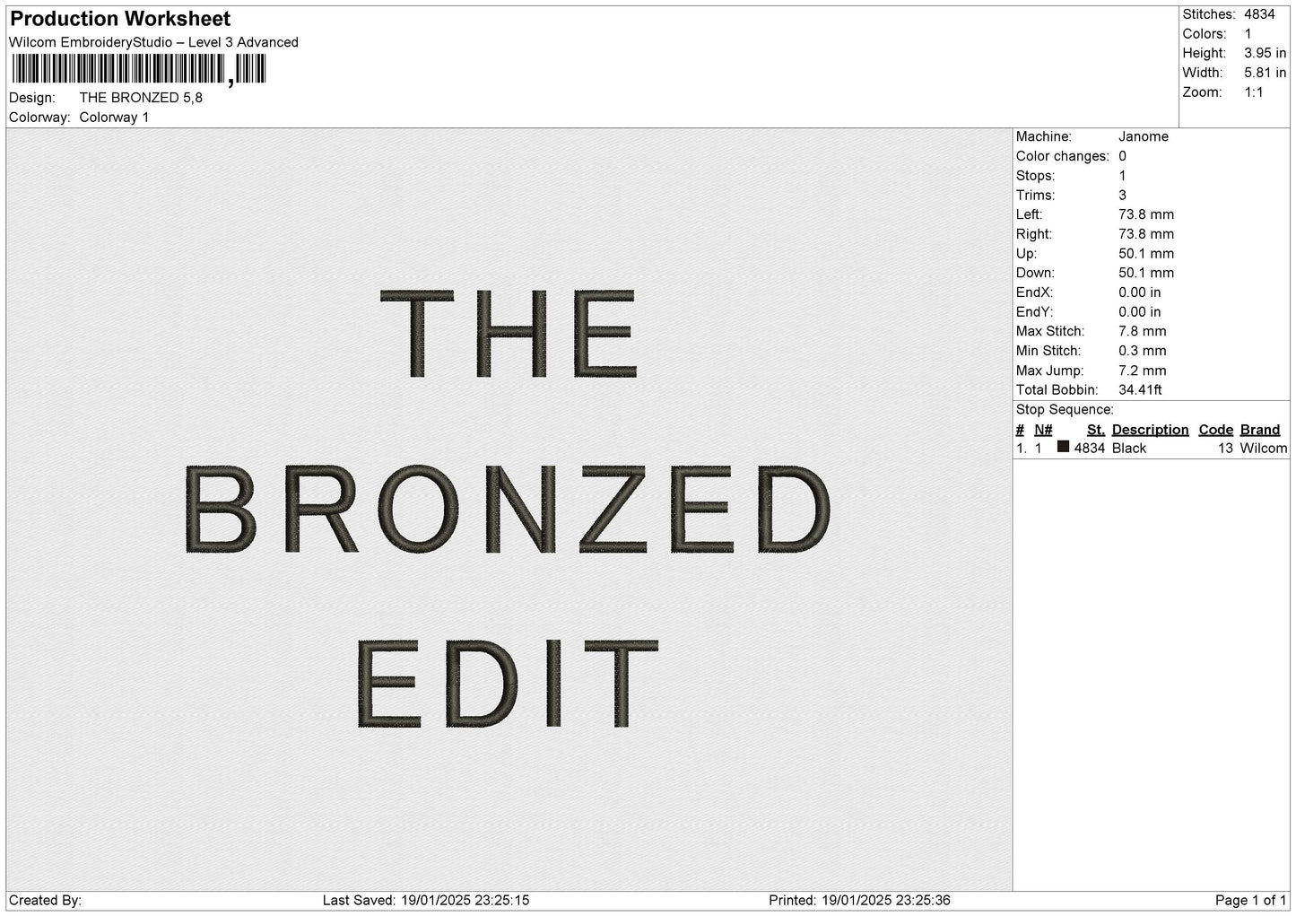 THE BRONZED Embroidery File 4 size