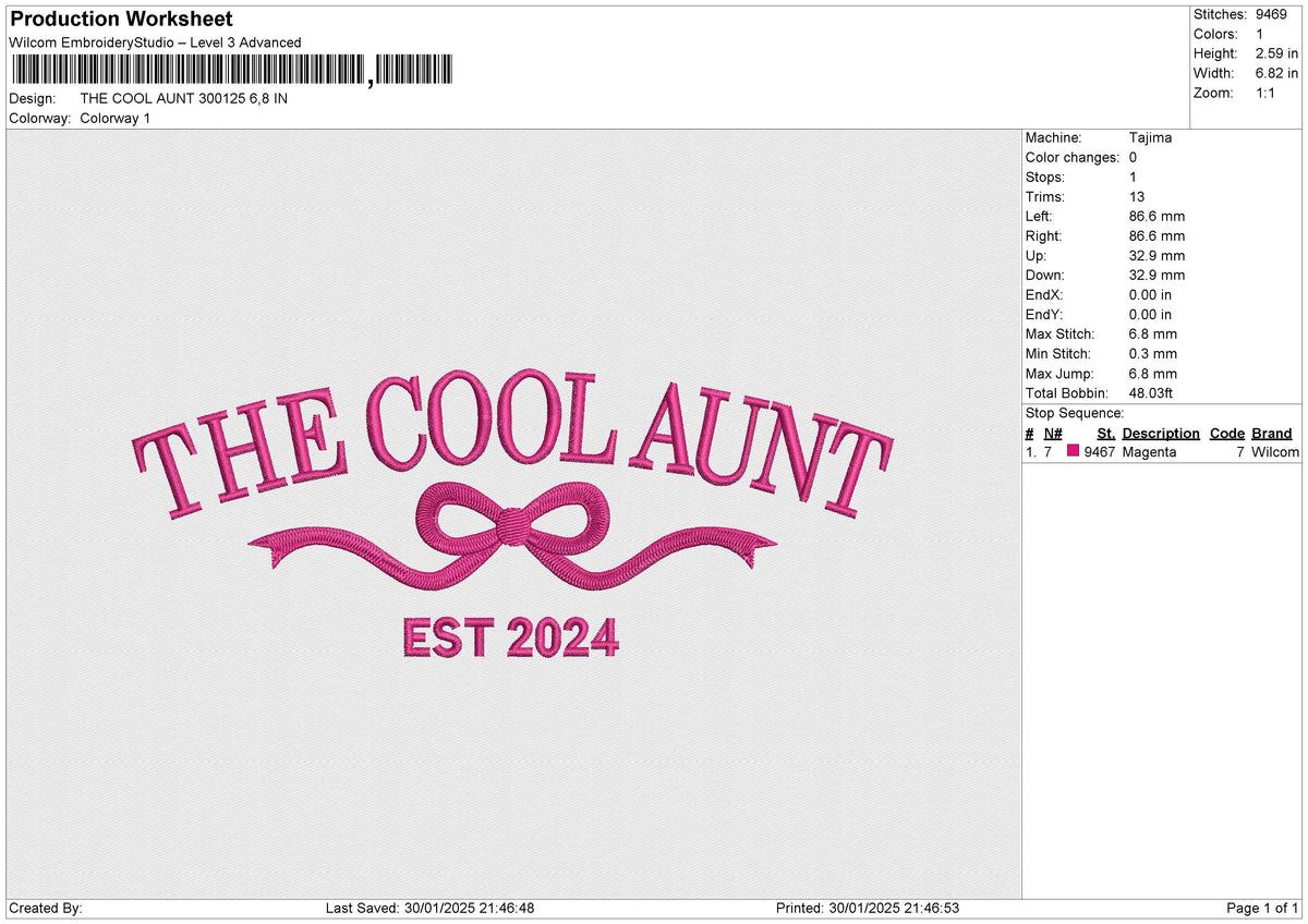 THE COOL AUNT 300125 Embroidery File 6 sizes