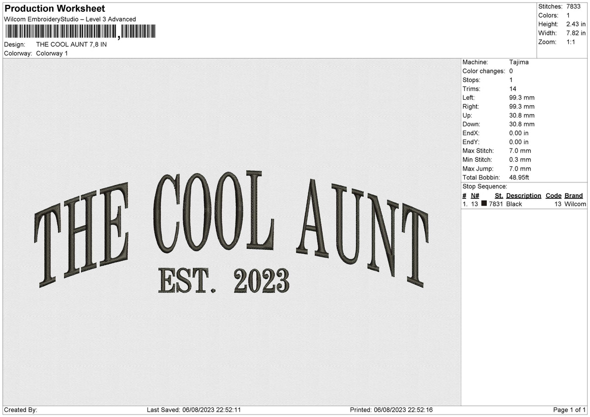 THE COOL AUNT Embroidery File 6 size