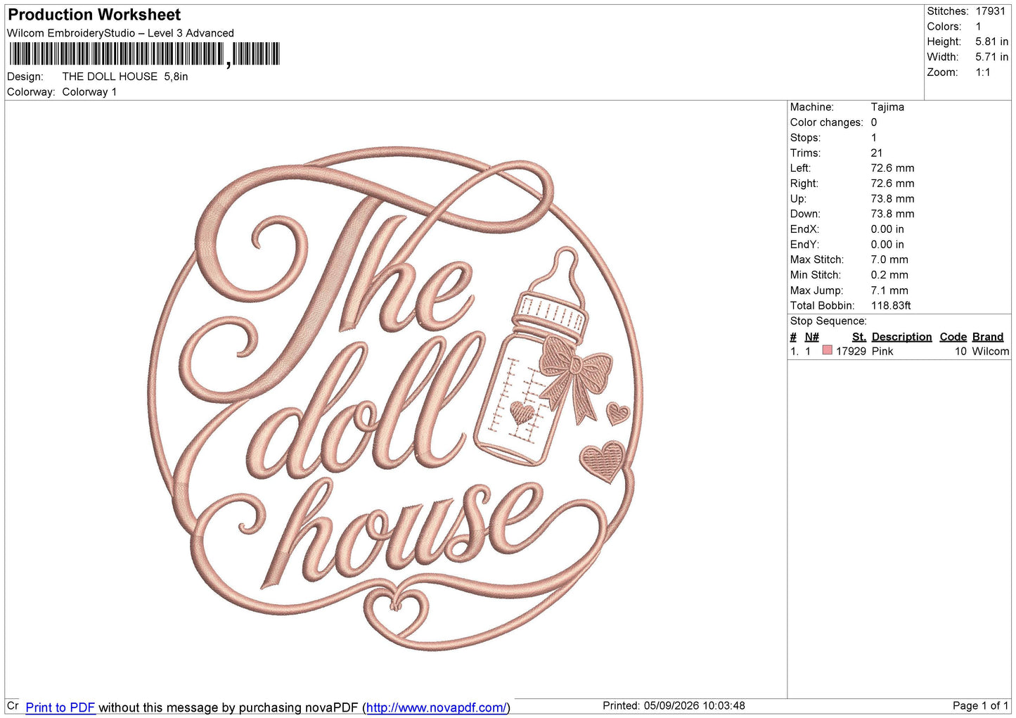 THE DOLL HOUSE Embroidery File 6 size