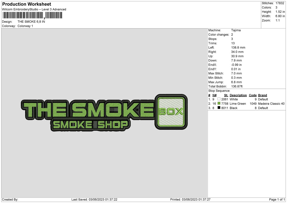 THE SMOKE Embroidery File 6 size