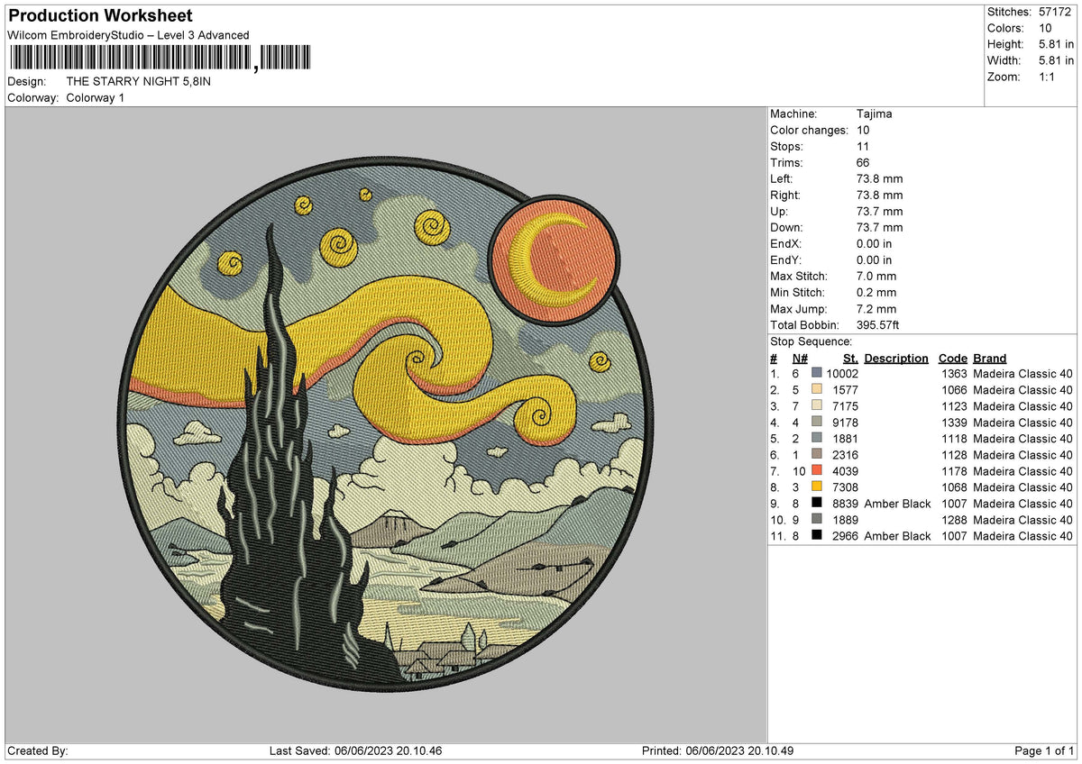 Starry Night Embroidery File 6 sizes