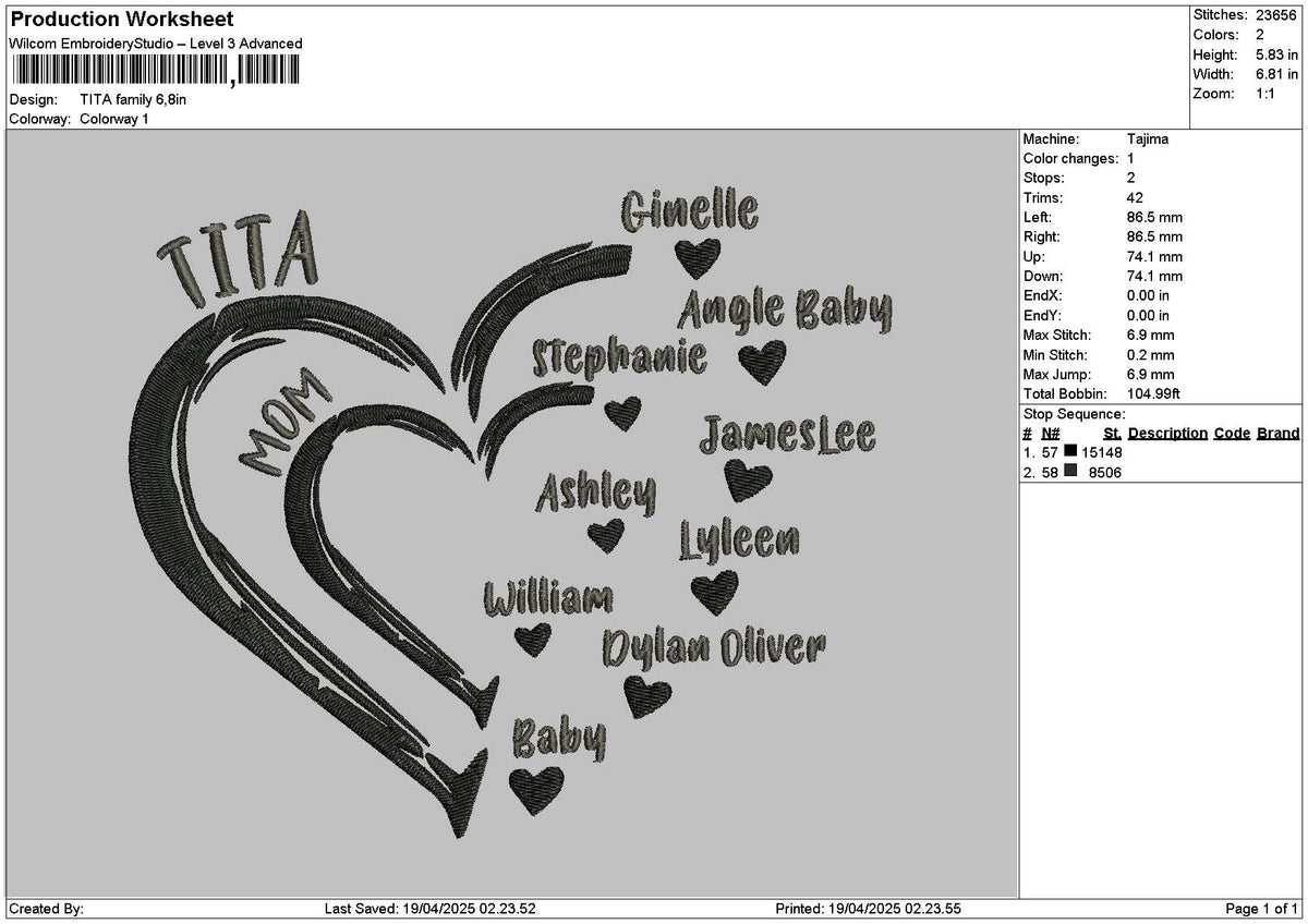 Titatext Embroidery File 6 sizes