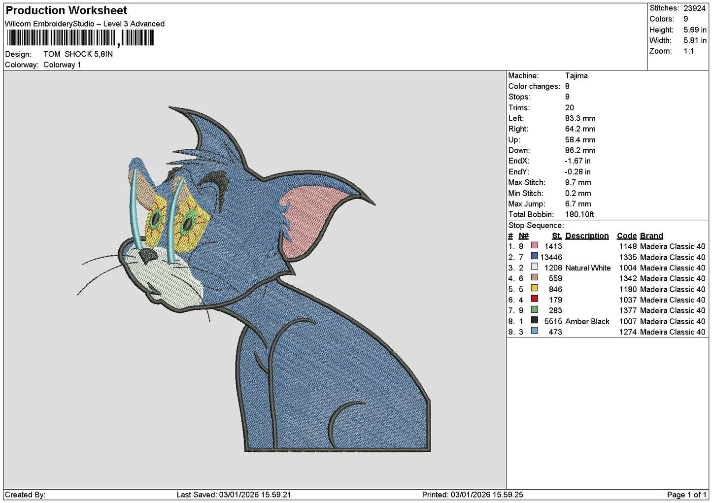 Tom 0301 Embroidery File 6 sizes