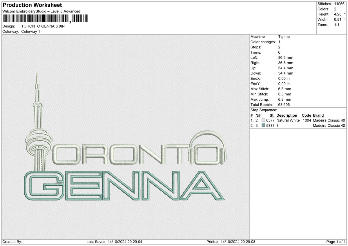 TORONTO GENNA Embroidery File 6 size