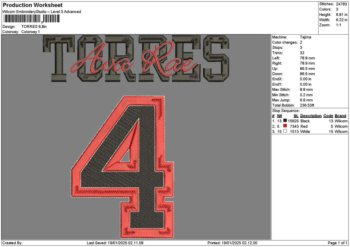 Torrestext Embroidery File 6 sizes