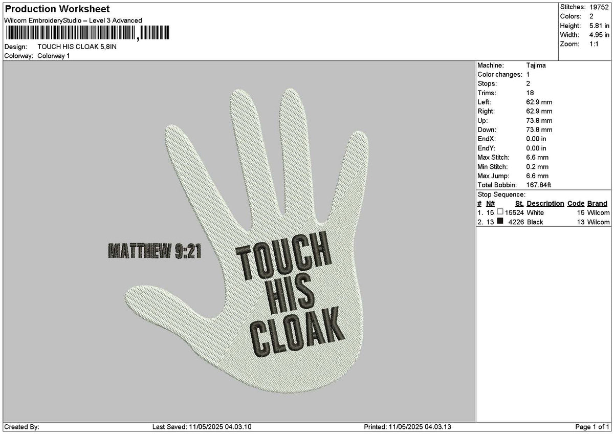 Touchtext 1105 Embroidery File 6 sizes