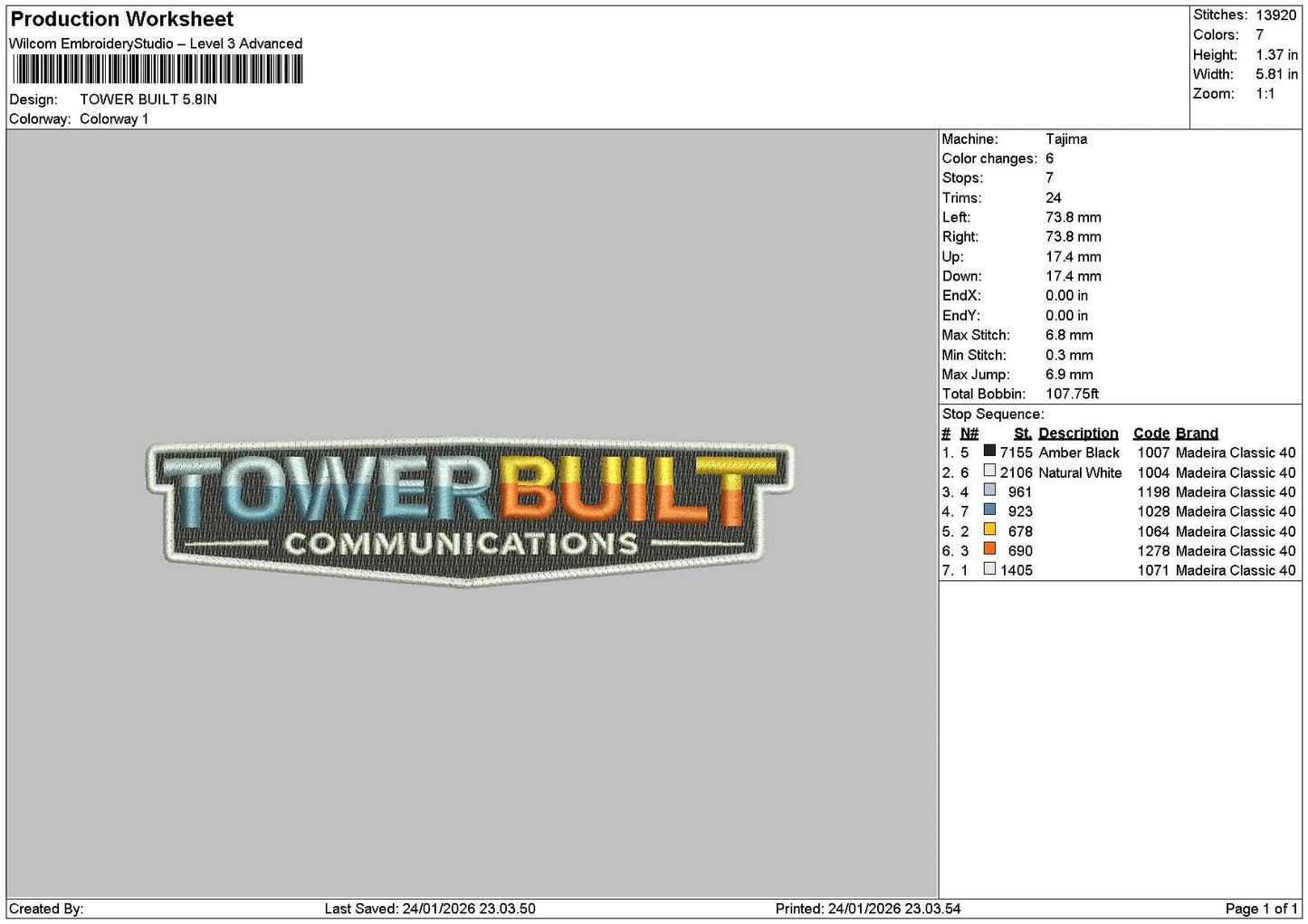 Towertext Embroidery File 6 sizes
